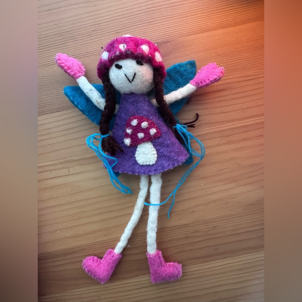 Handmade Felt Fairy Doll with Pink and Purple Outfit